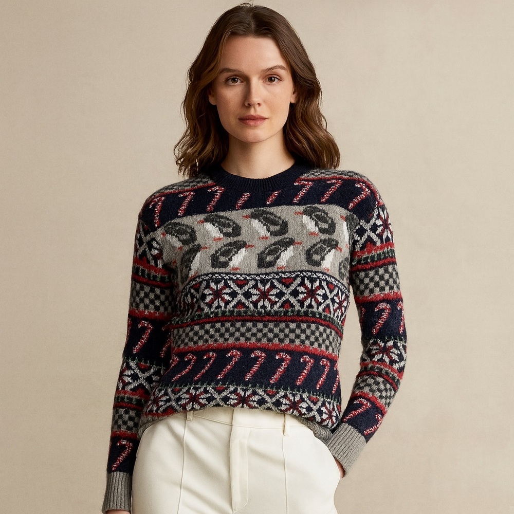Abercrombie & Fitch Penguin Sweater - A&F Christmas Penguins and Candy Canes - M